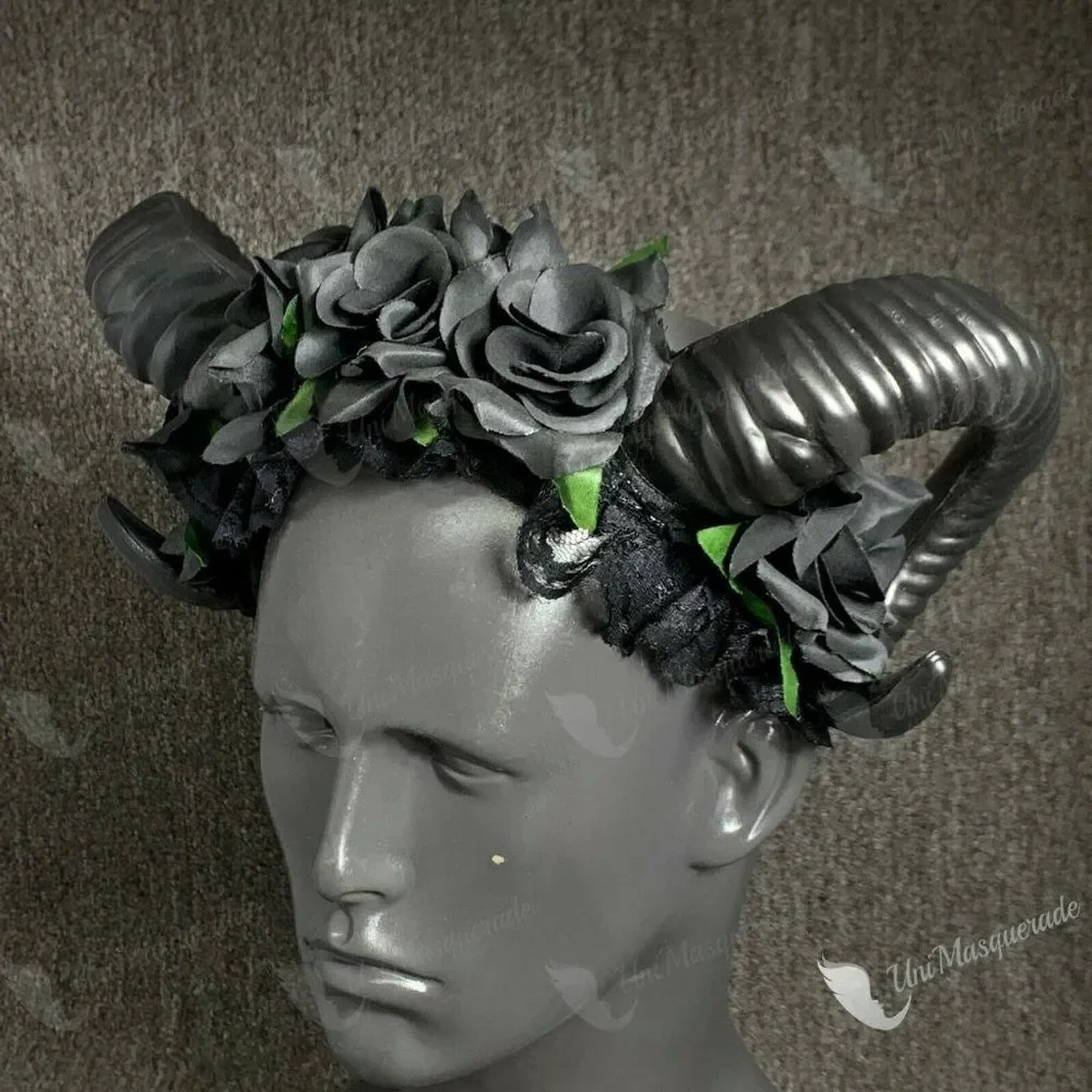 Restyle Sheep Horn Flower Headband Gothic Beauty Horror Horns Halloween Rose